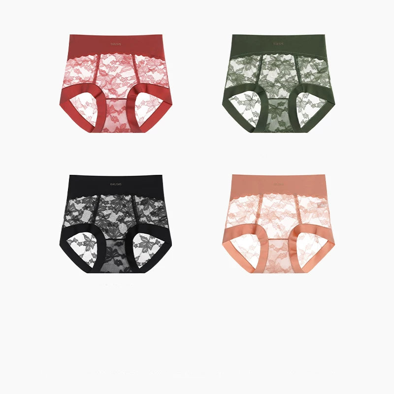 Seamless antibacterial cotton-lace tummy-control panties