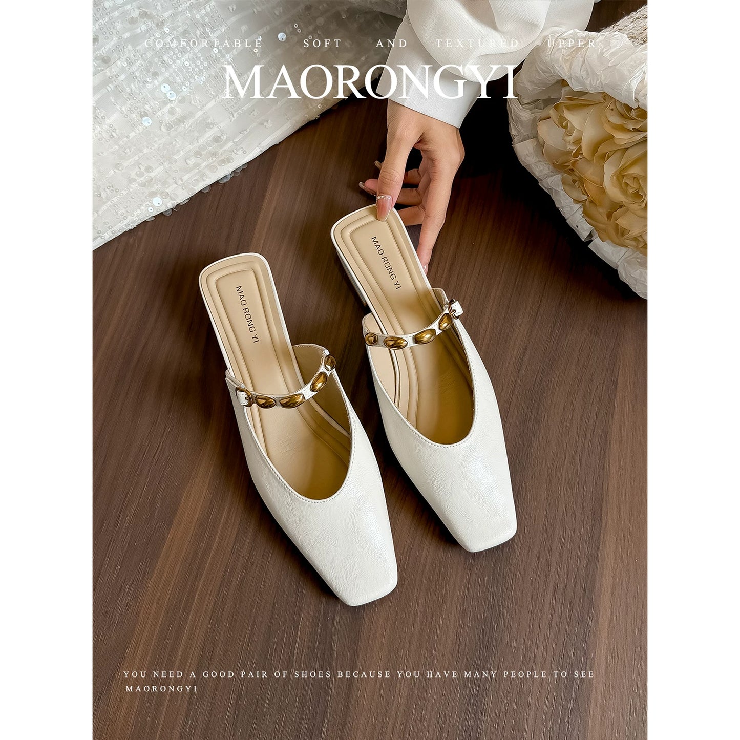 Backless square-toe mules