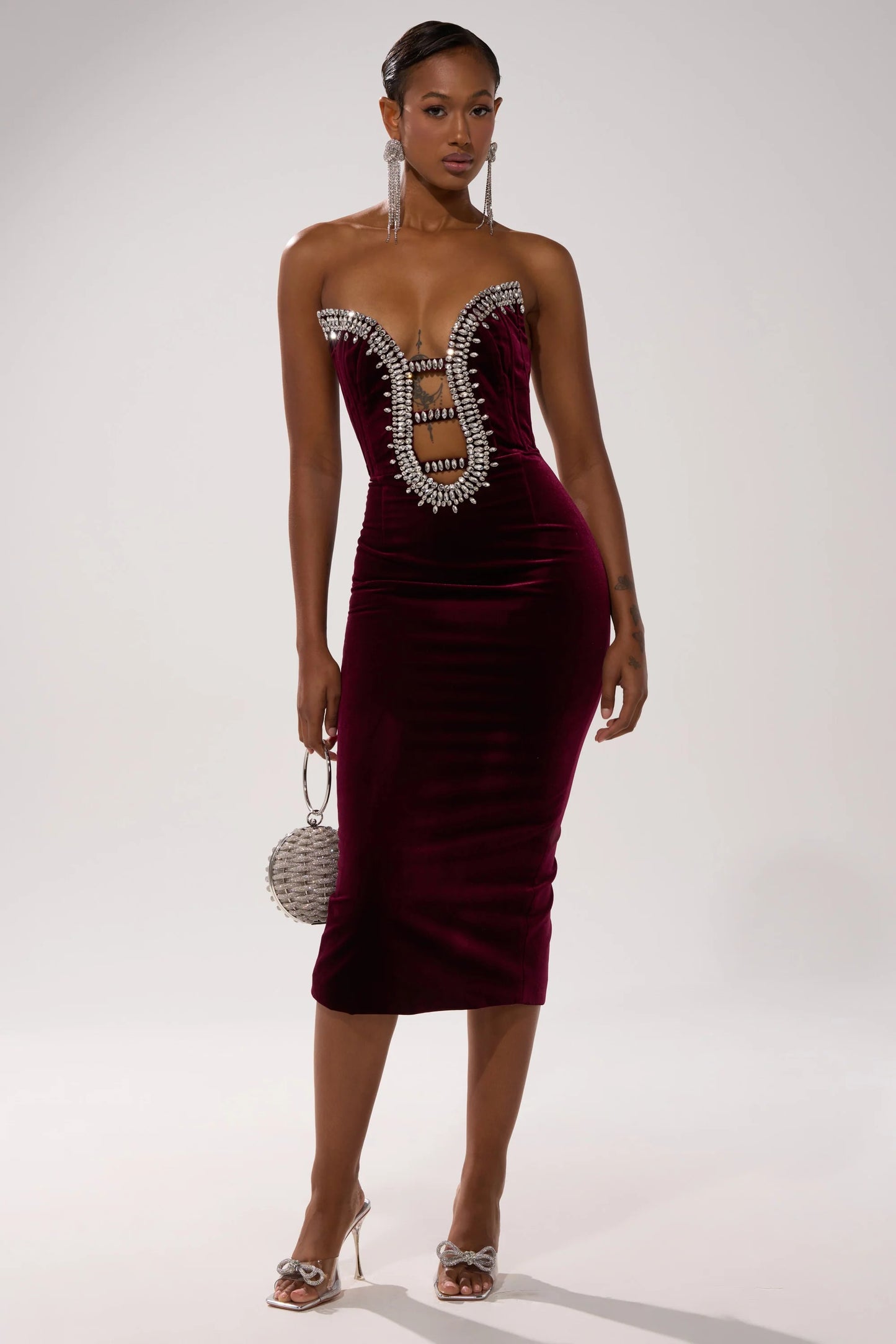 FEELIN THE LOVE VELVET RHINESTONE MINI DRESS