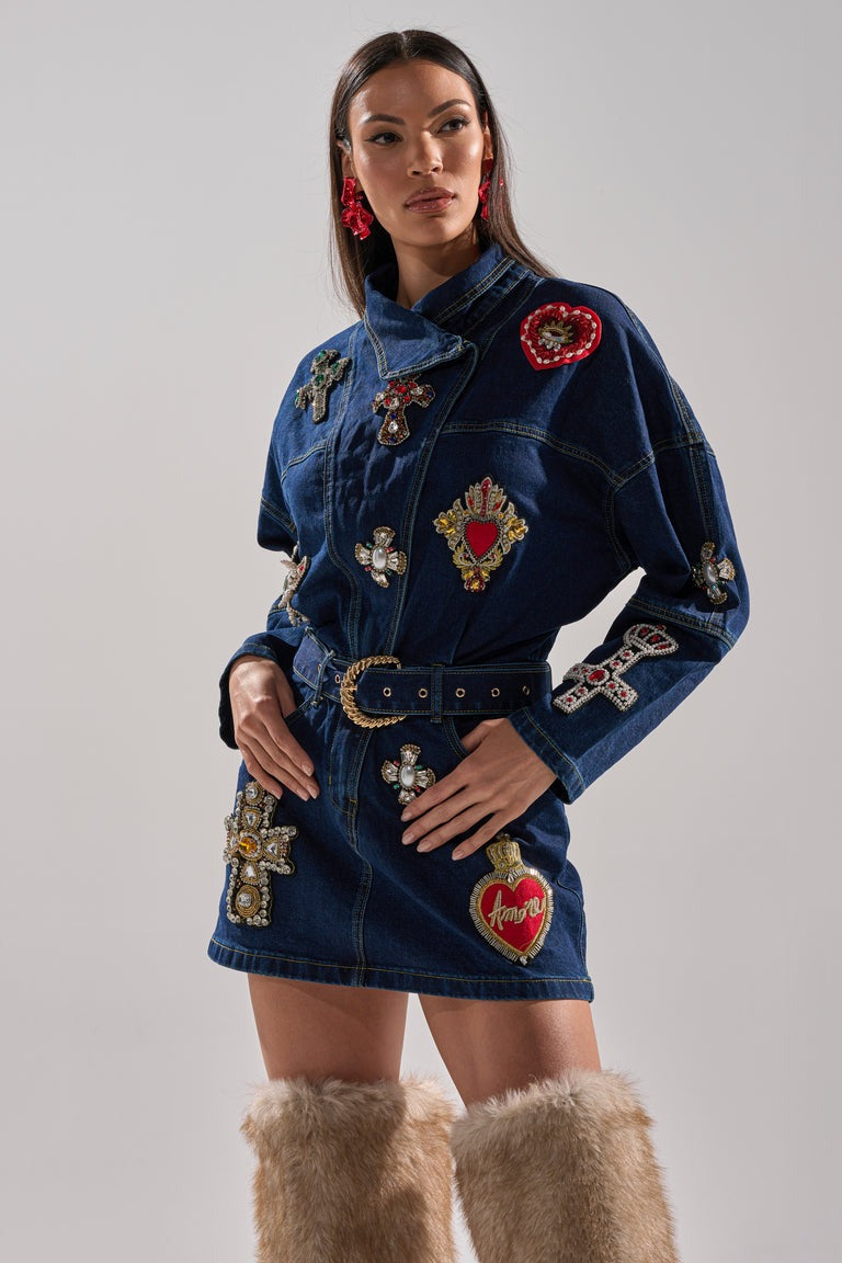 DENIM PATCHWORK MINI DRESS