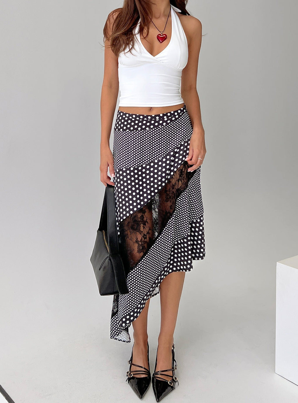 Midnight memories asymmetrical midi skirt black multi