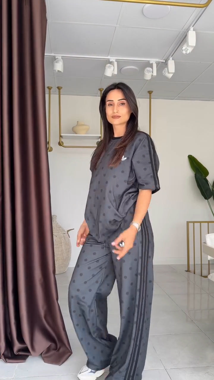 Satin Polka Dots Track T-shirt & Pant Set