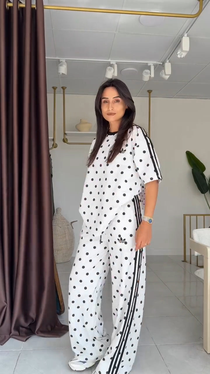 Satin Polka Dots Track T-shirt & Pant Set