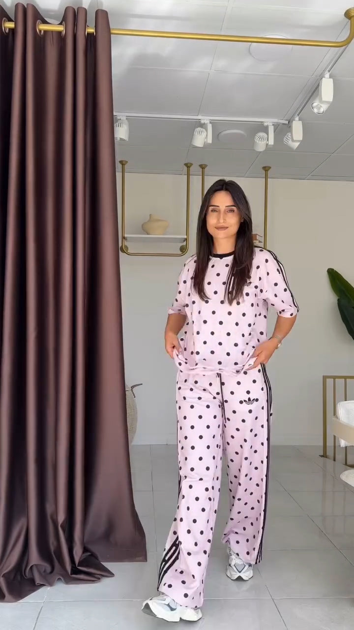 Satin Polka Dots Track T-shirt & Pant Set