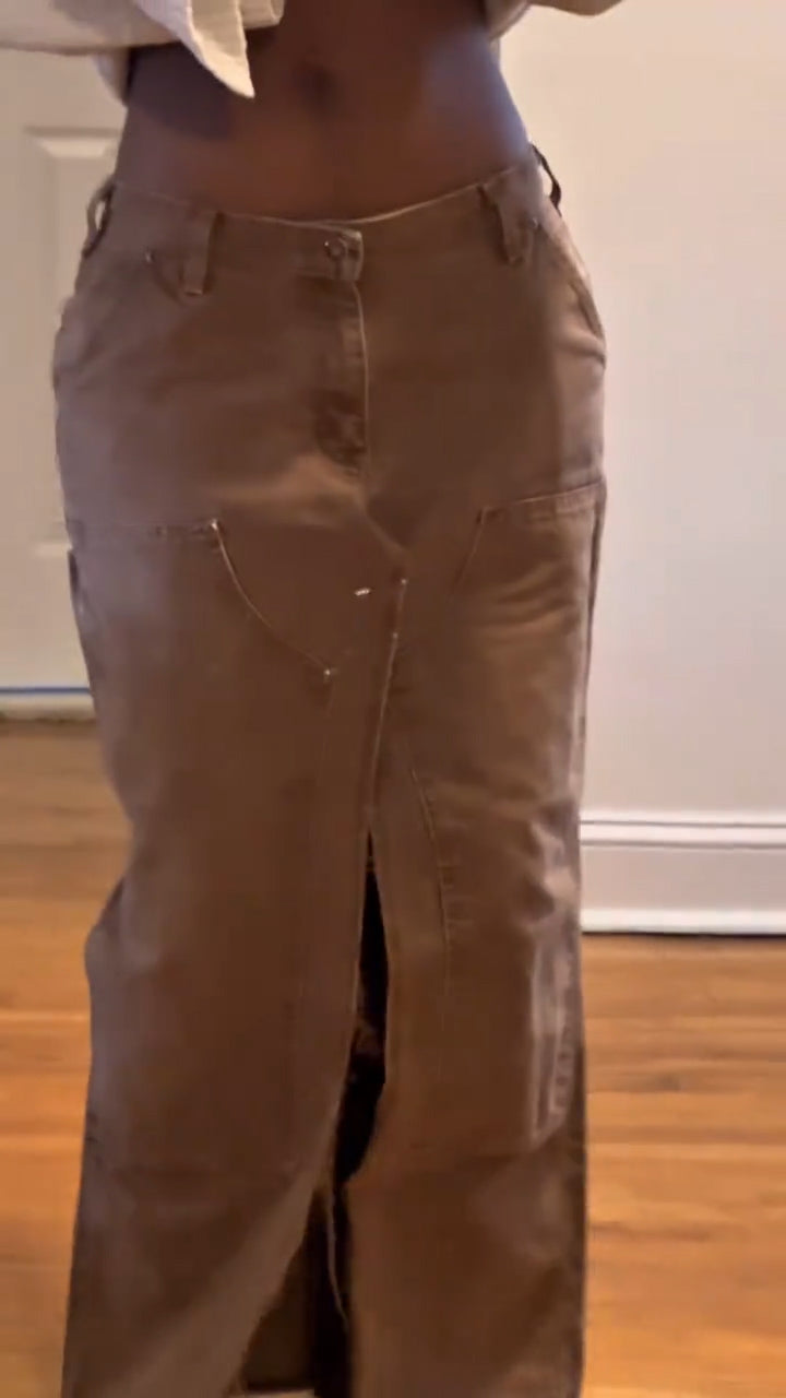Removable Harmonica Coated Denim Maxi Skirt