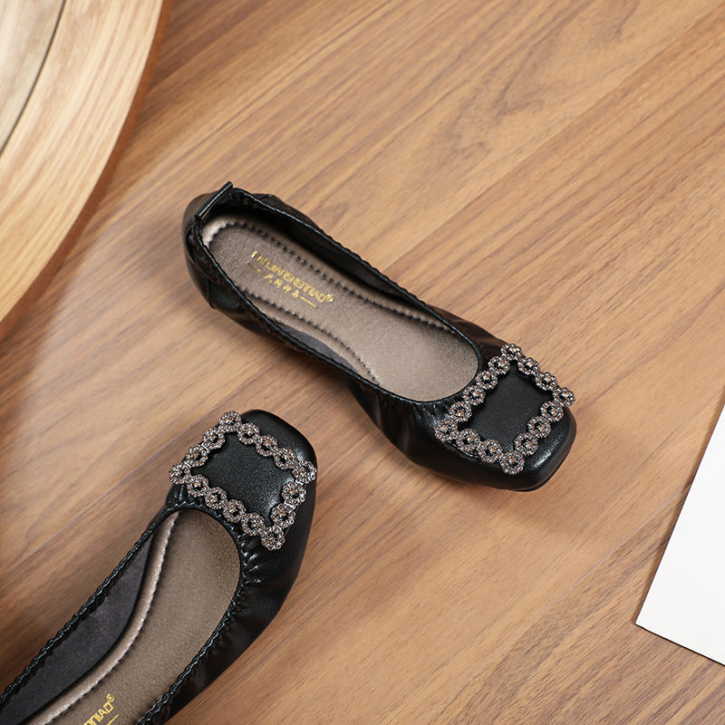 Metal Square Buckle Soft Sole Shoes