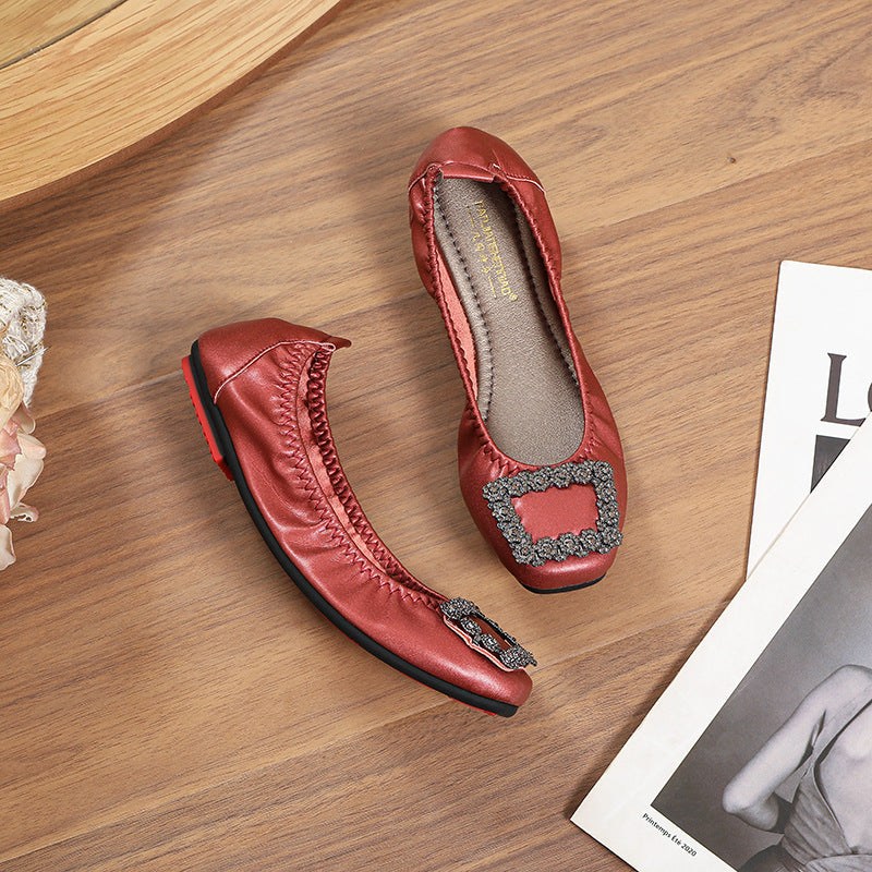 Metal Square Buckle Soft Sole Shoes
