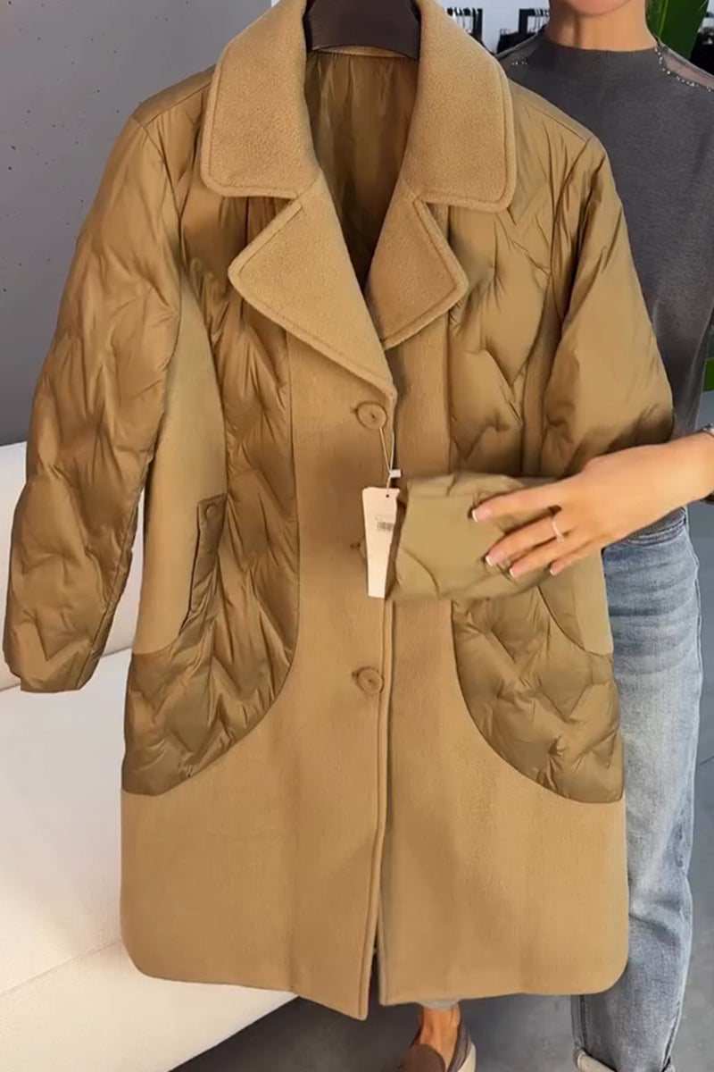 Lapel Stitching Solid Color  Cotton Jacket