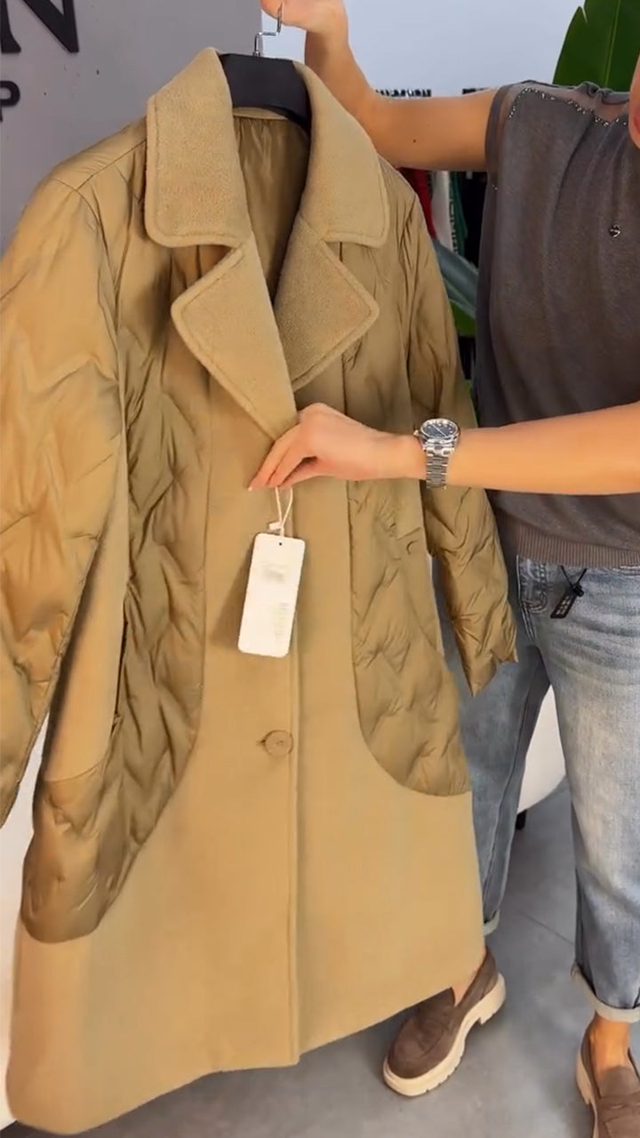 Lapel Stitching Solid Color  Cotton Jacket