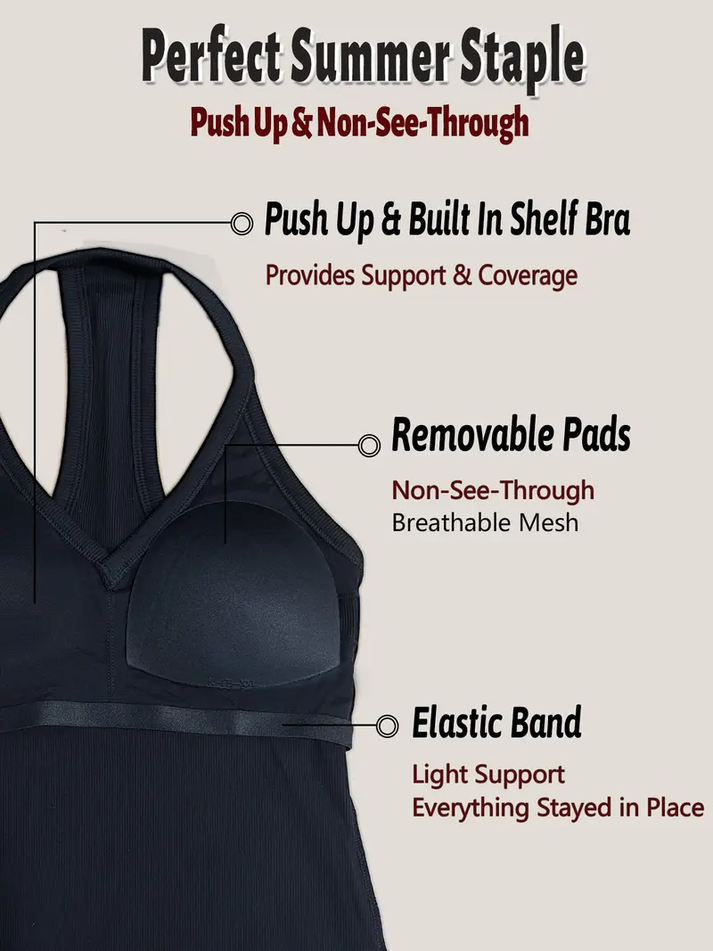 Built-in Bra V-Neck Ribbed Spaghetti Strap Cami Top