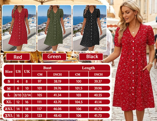 Floral V-Neck Button-Front Dress