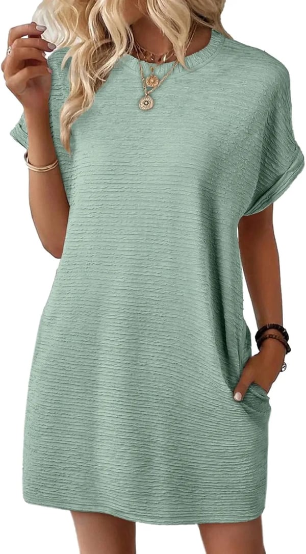 New Women's Lightweight Summer Short Sleeve Dress with Pockets