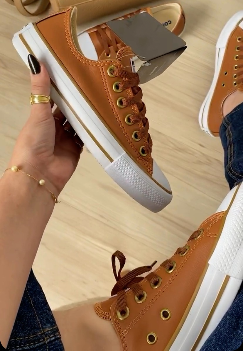 Caramel-Colored Faux Leather Sneakers