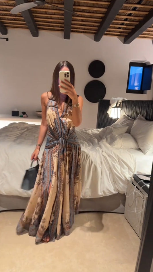 Plunge halter maxi dress