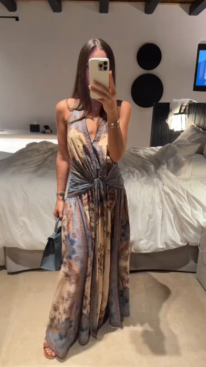 Plunge halter maxi dress