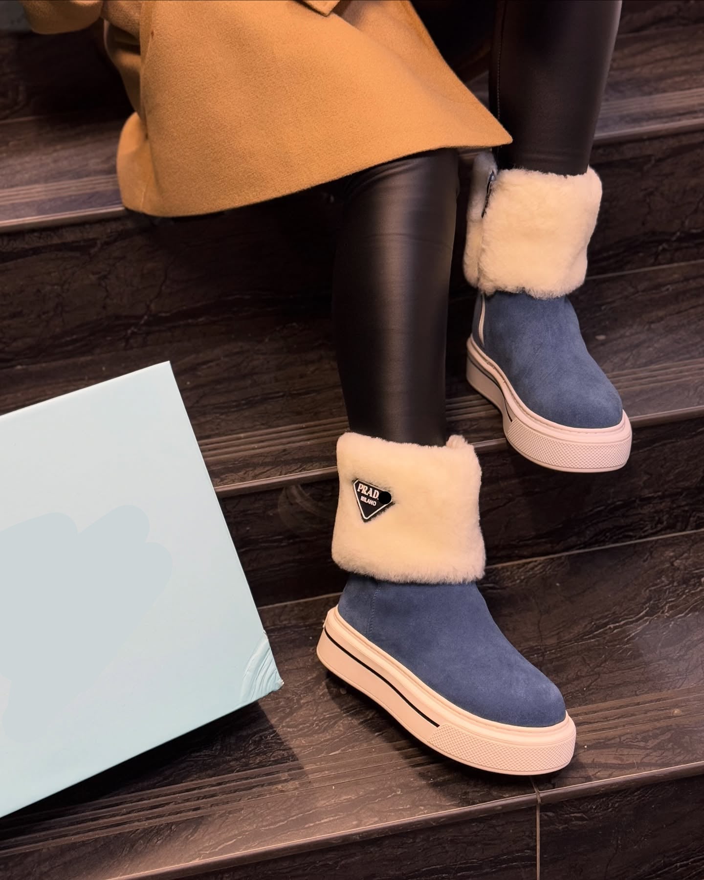 Shearling and leather ankle boots