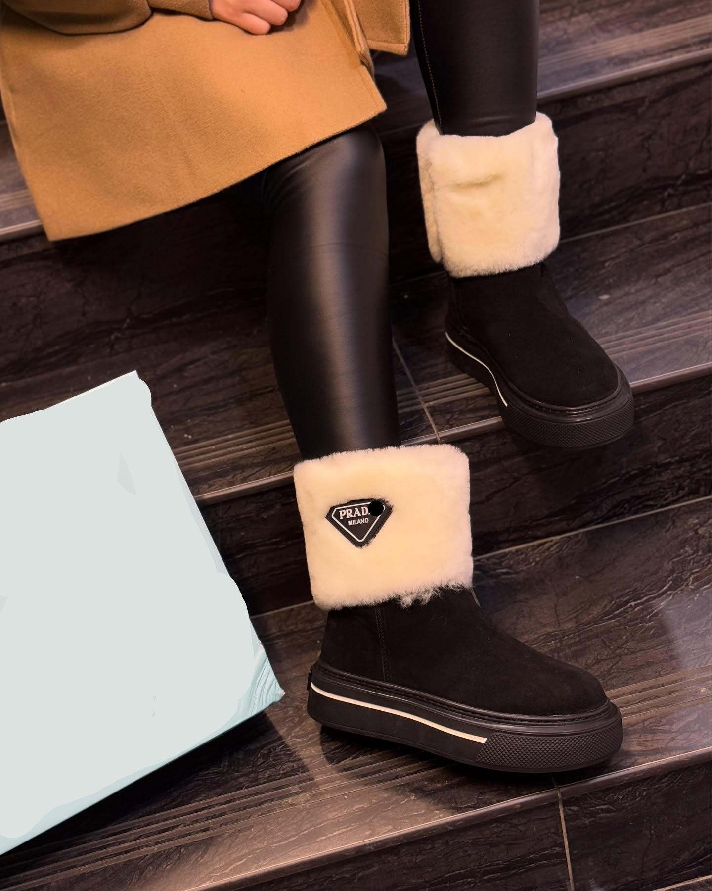 Shearling and leather ankle boots