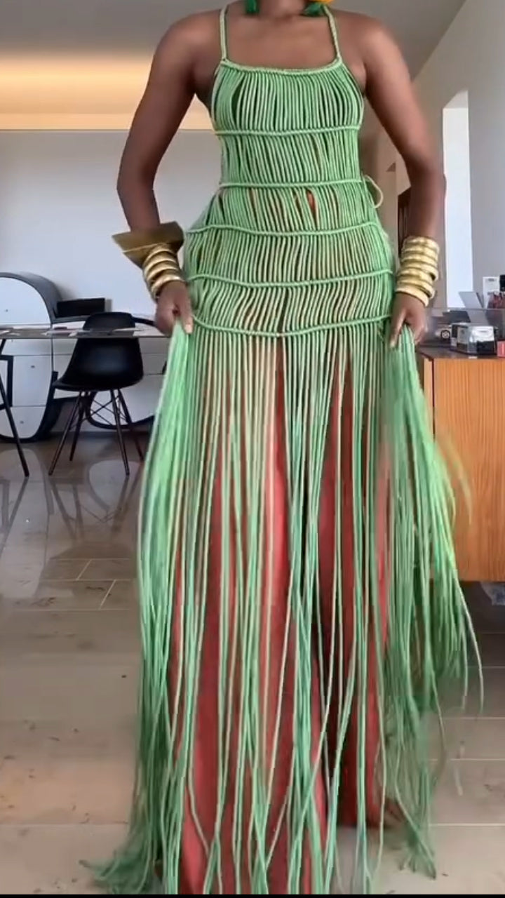Macrame fringed beach dress