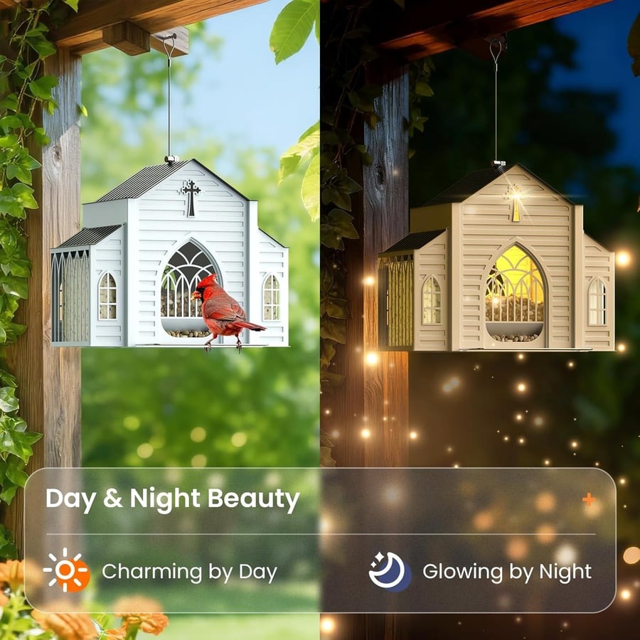 Church-Shaped Metal Solar Bird Feeder