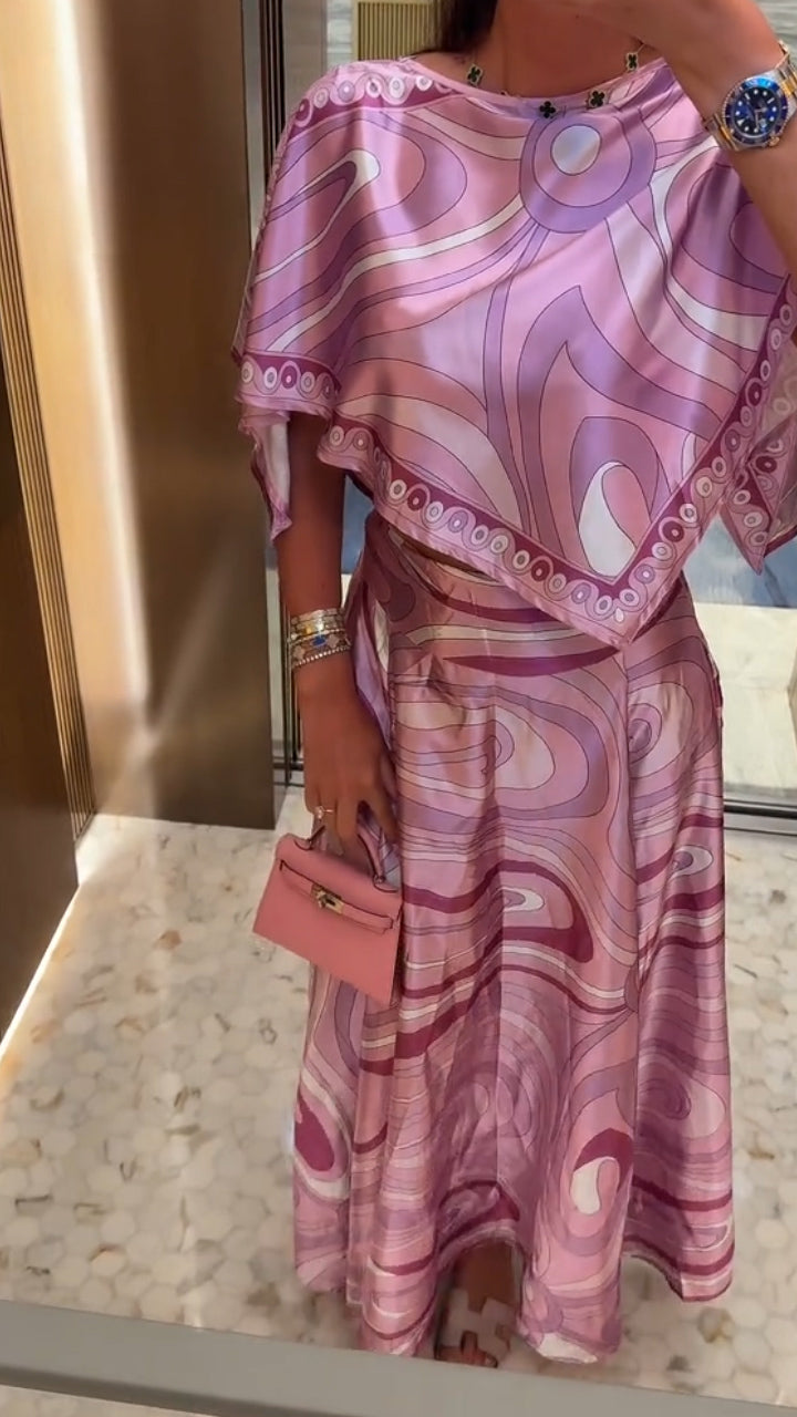 Abstract-pattern print TOP & SKIRT SET