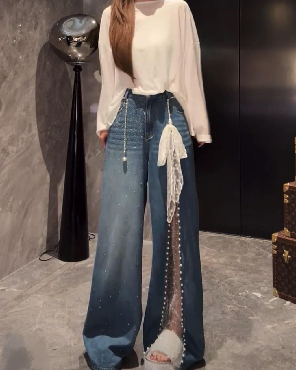 Pearl lace jeans