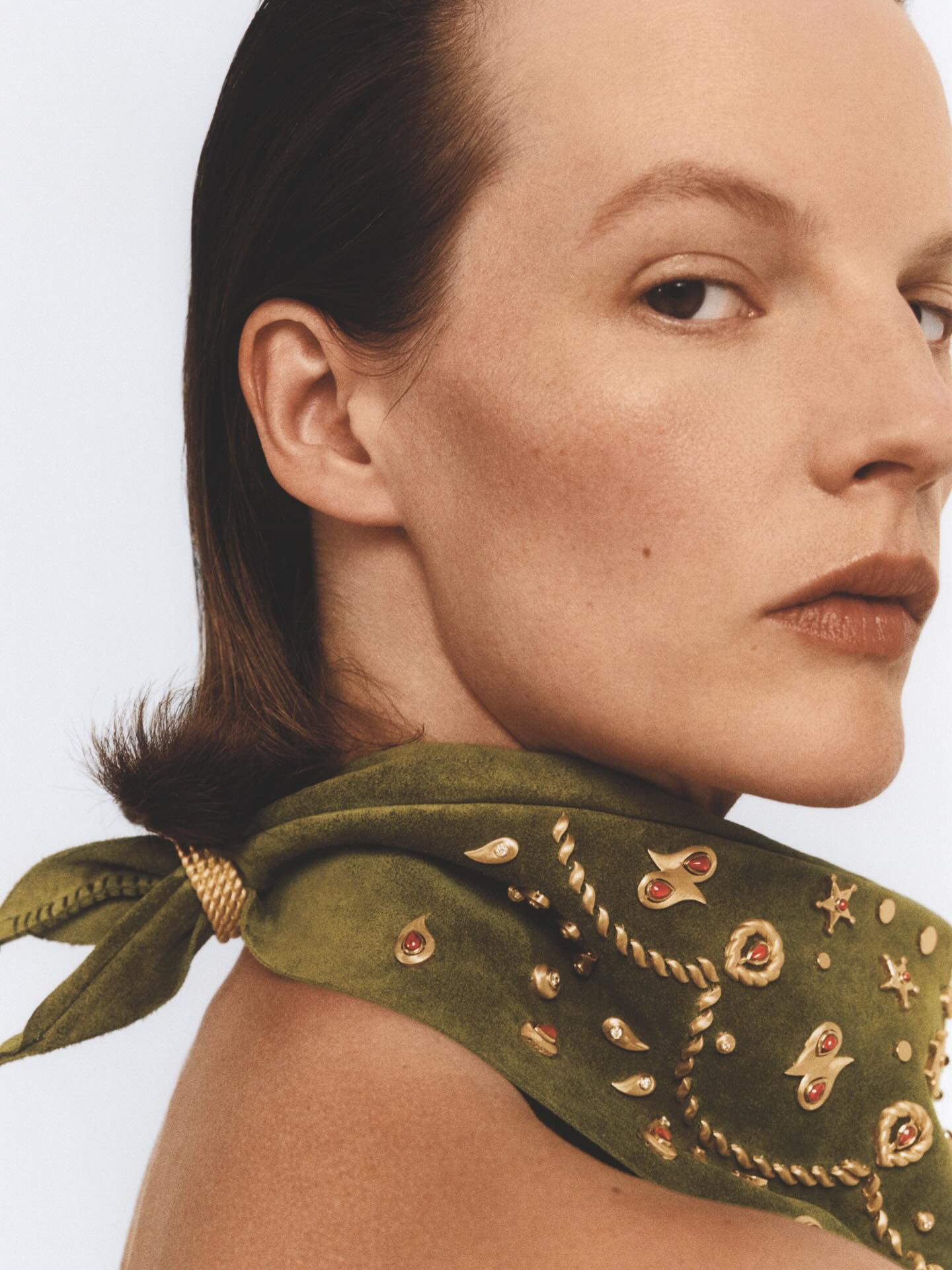 Khaki Suede Leather High jewelry bandana