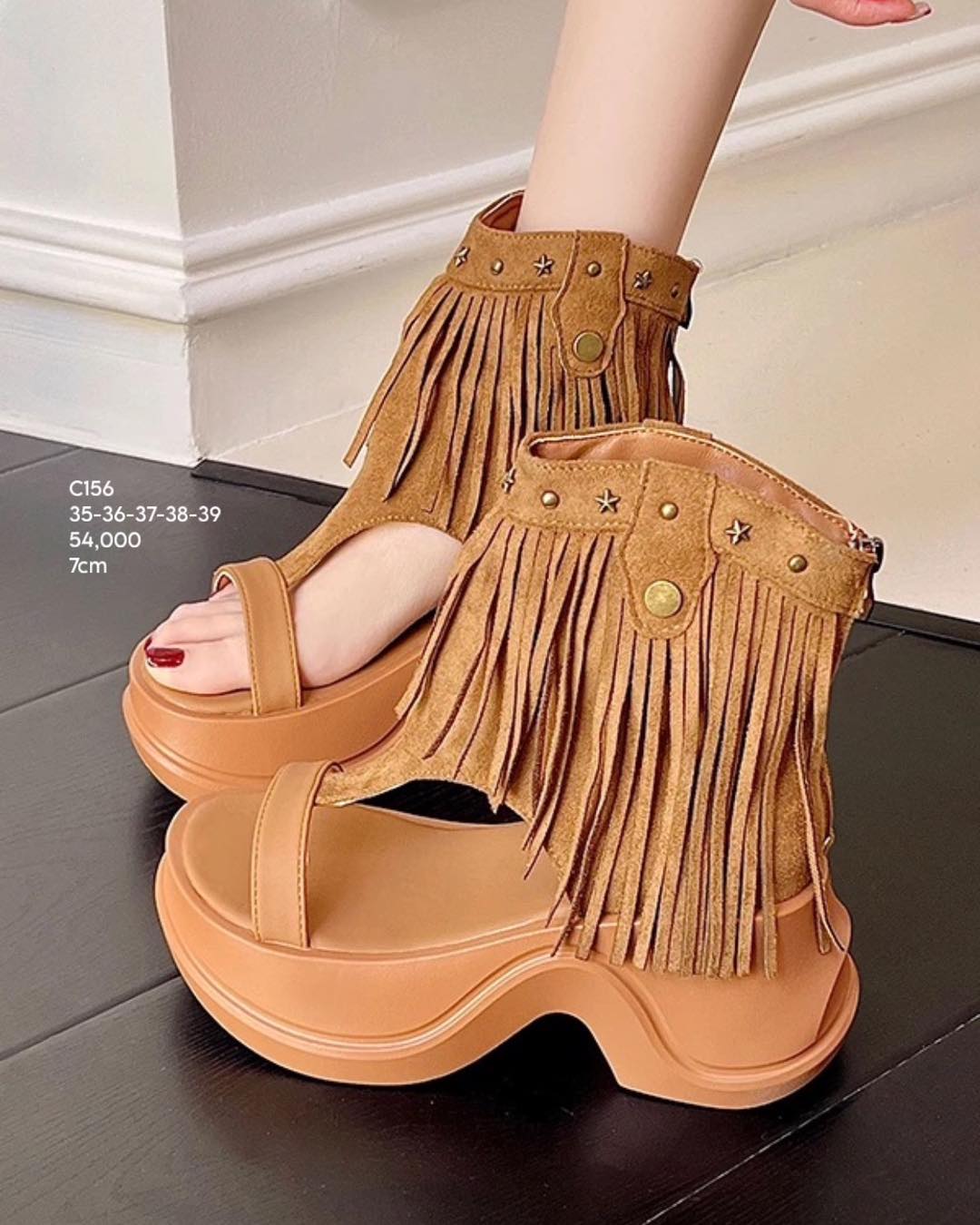 Fringed studded platform sandals