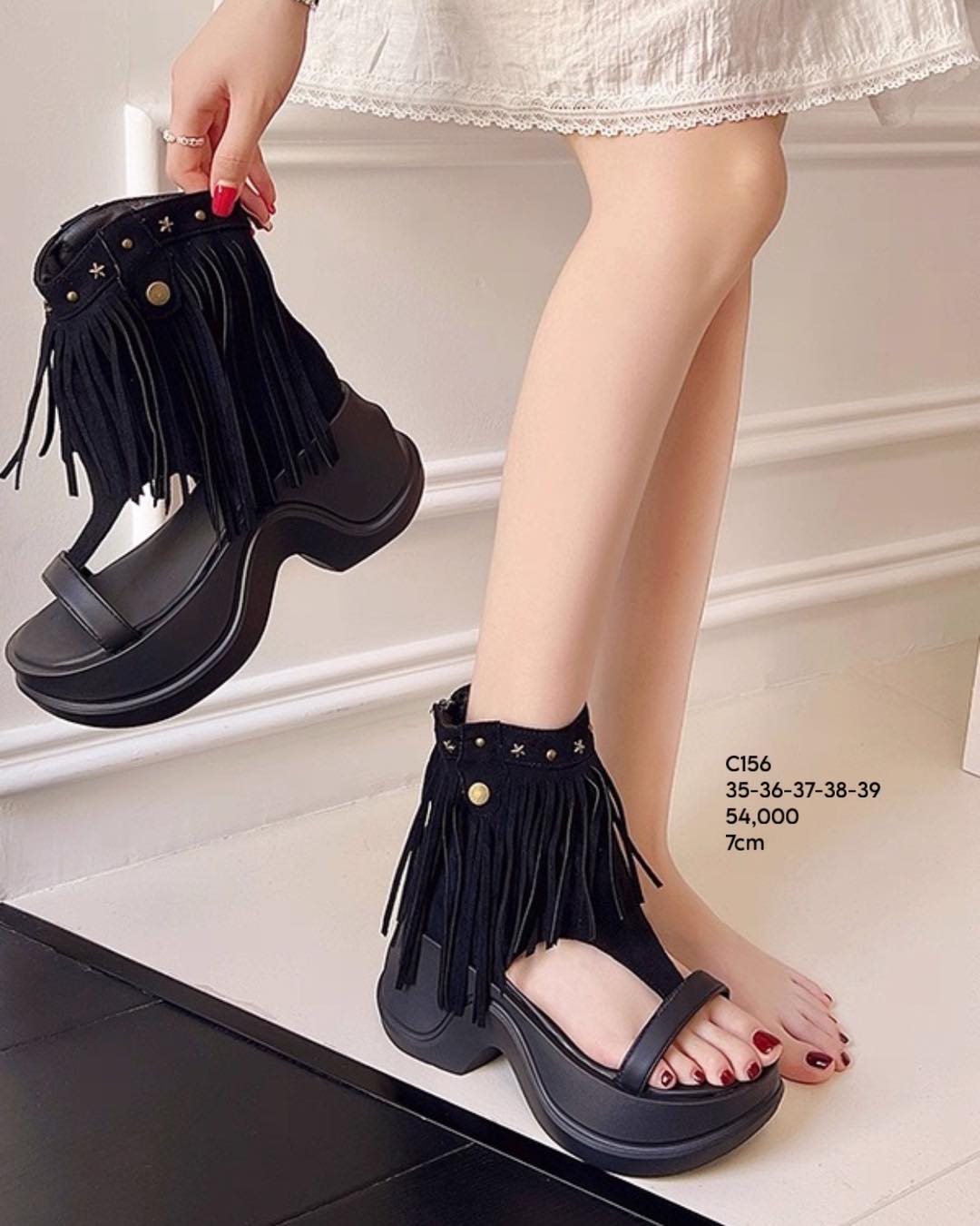 Fringed studded platform sandals