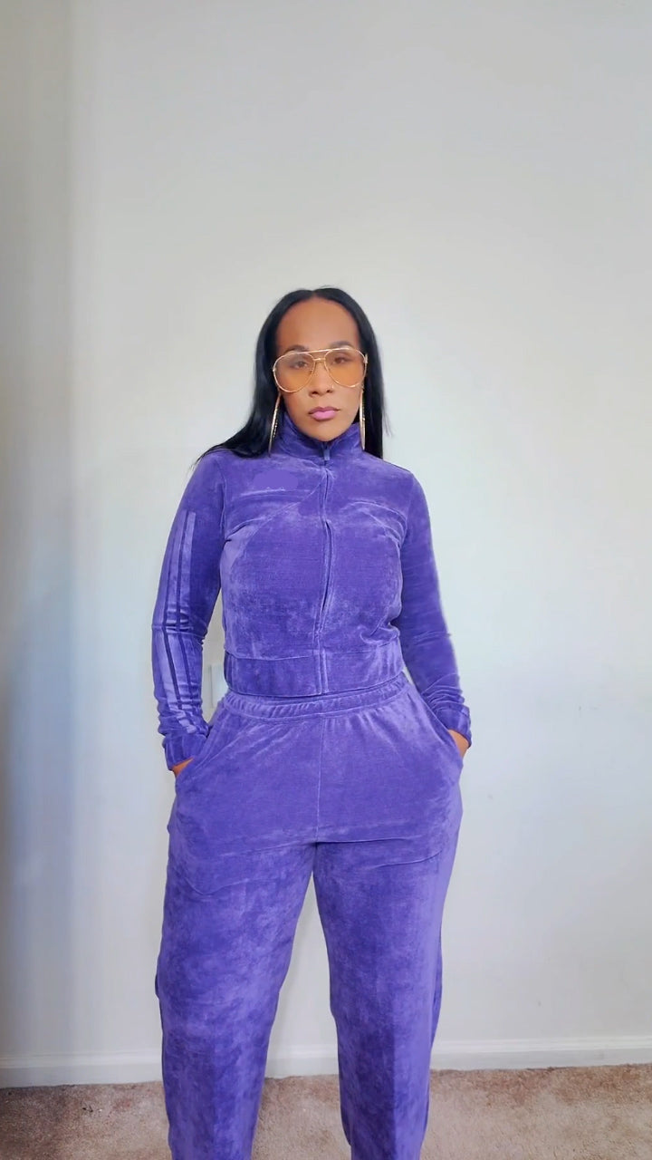 Velour Track Top & Velour Open-Hem Pants SET