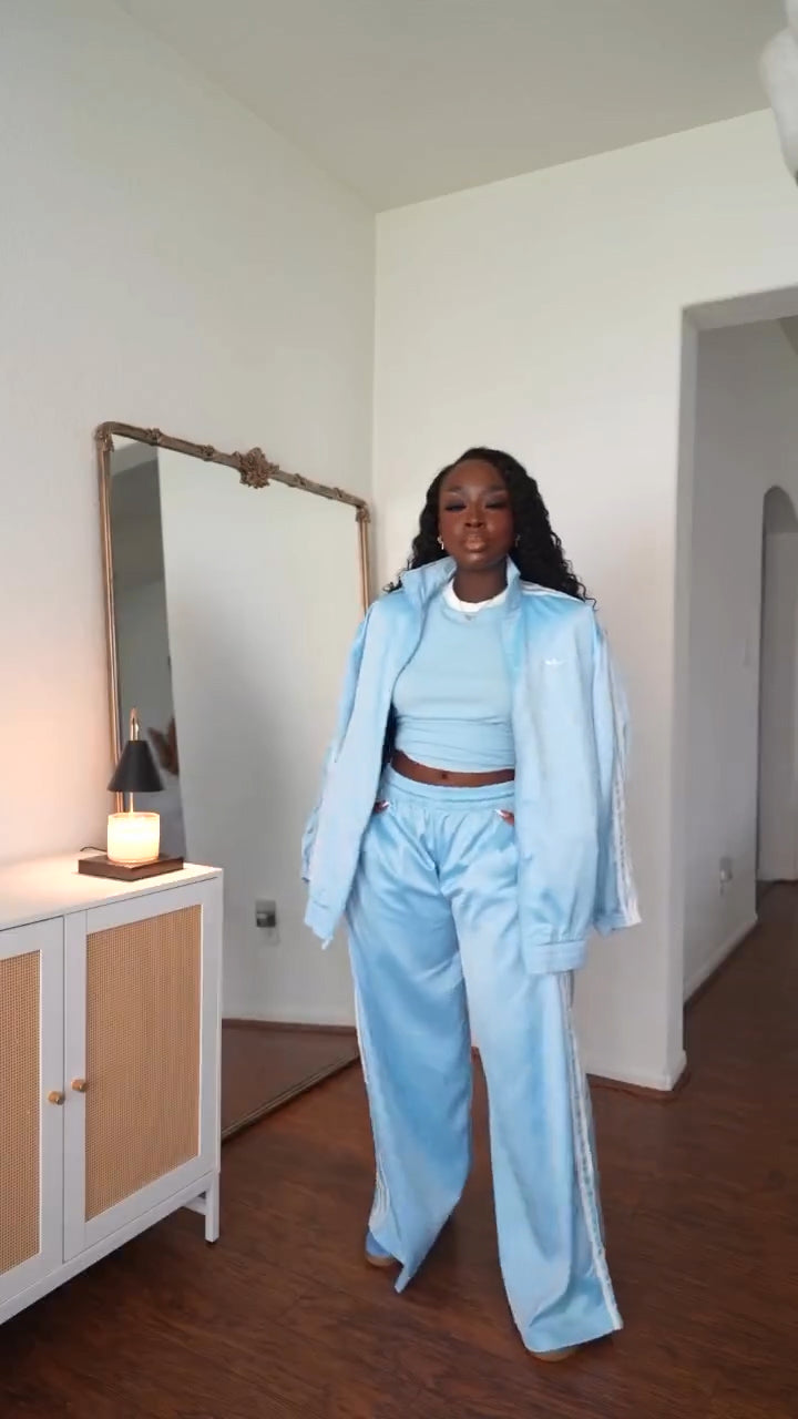 Satin Ruffle Firebird Track Jacket & Wide Leg Pants & Tee 3PCS SET