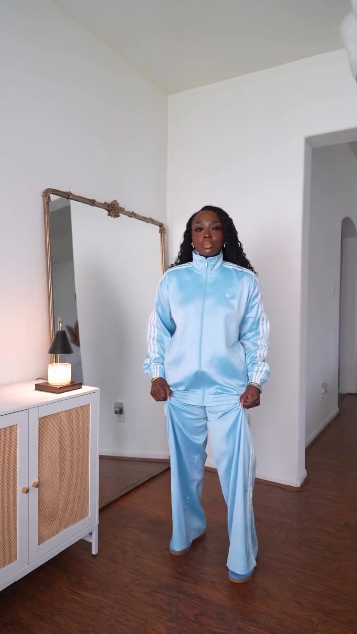 Satin Ruffle Firebird Track Jacket & Wide Leg Pants & Tee 3PCS SET