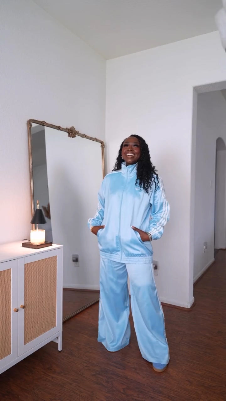 Satin Ruffle Firebird Track Jacket & Wide Leg Pants & Tee 3PCS SET
