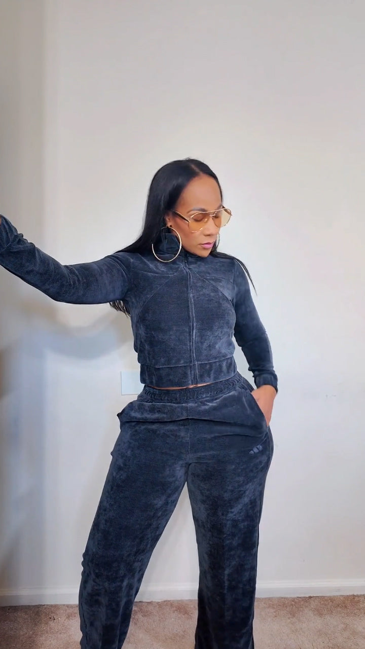 Velour Track Top & Velour Open-Hem Pants SET