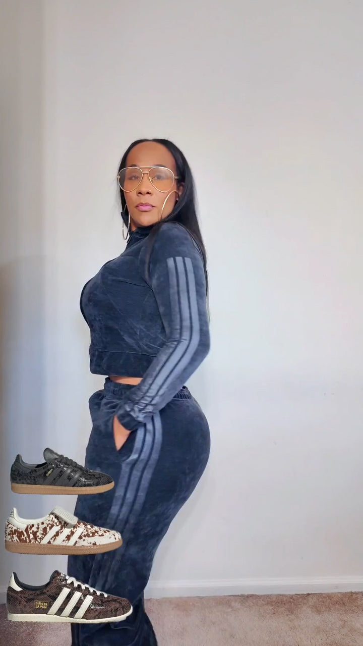 Velour Track Top & Velour Open-Hem Pants SET