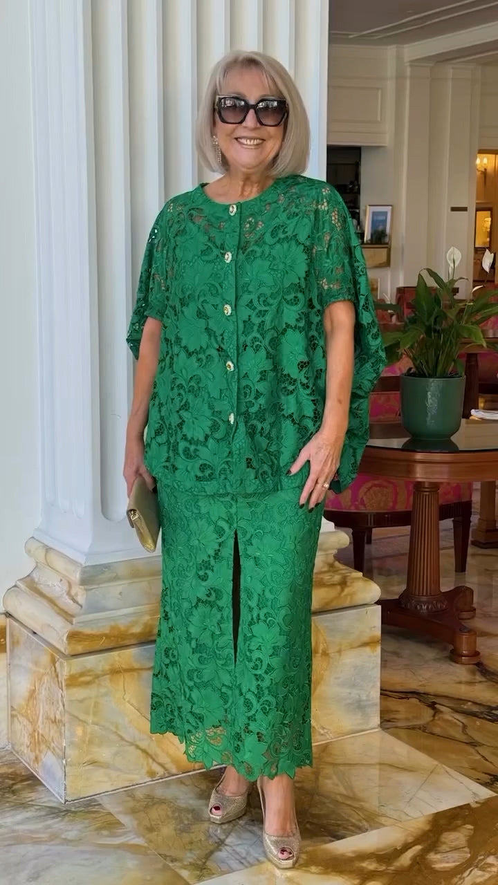 Lace Appliqué Jewel-like Buttons Emerald SET