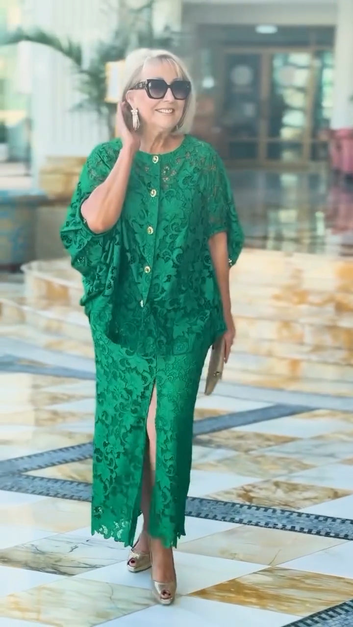 Lace Appliqué Jewel-like Buttons Emerald SET