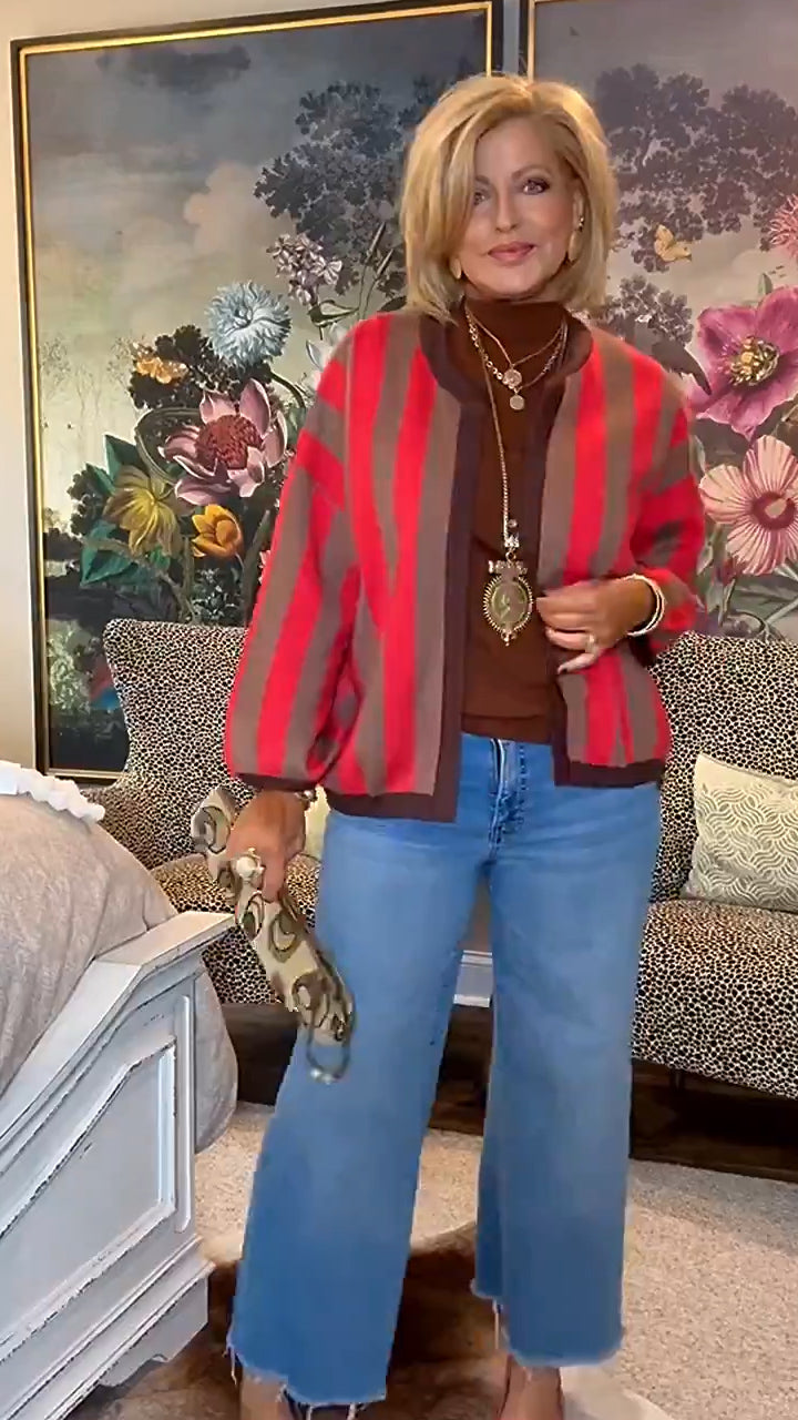 Women's Casual Loose Fit Striped Cardigan
