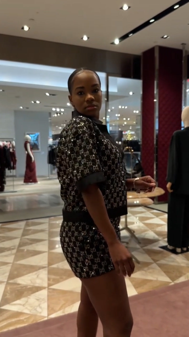 G Embellished Top &  high-rise shorts SET