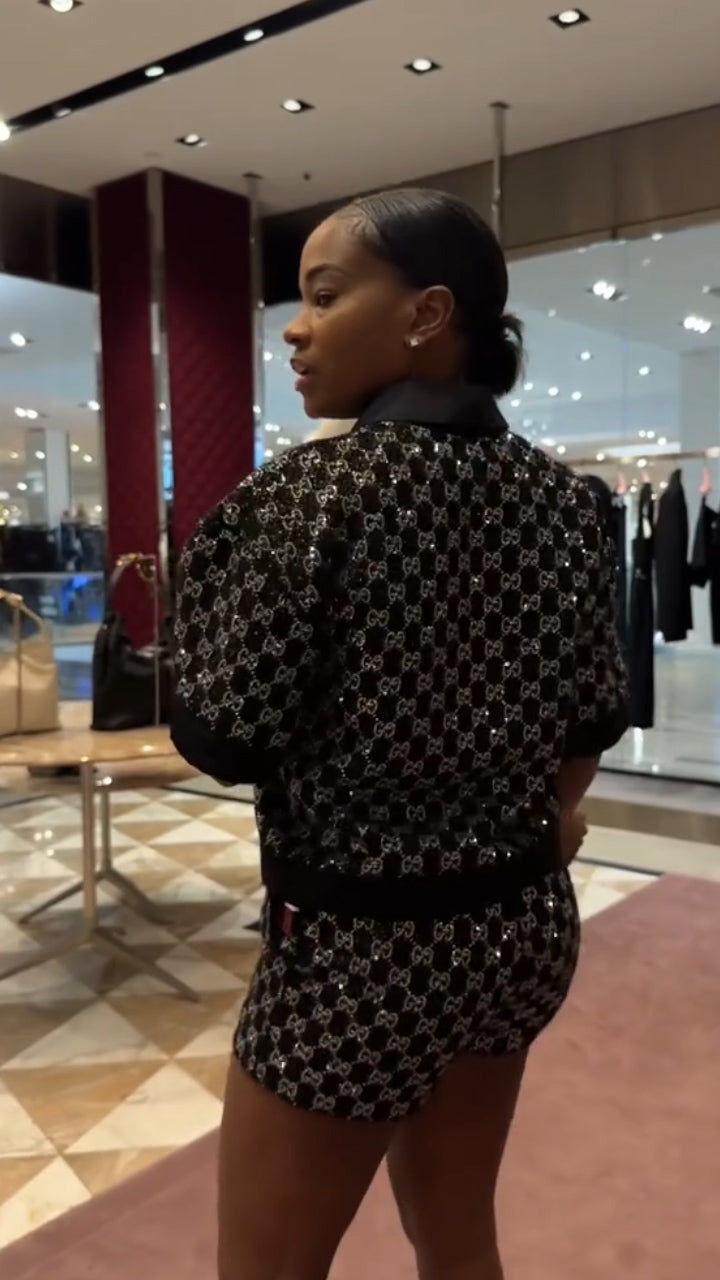 G Embellished Top &  high-rise shorts SET