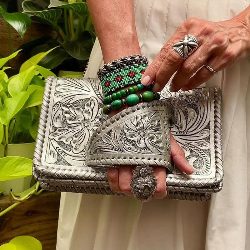 "Silver Flower Dance" Western-Style Clutch