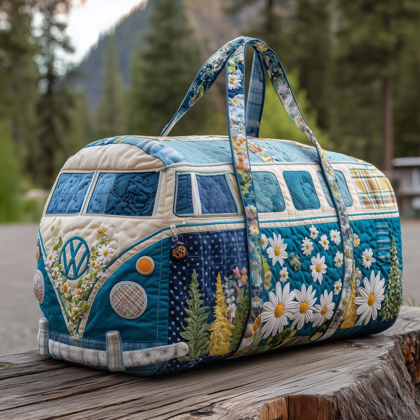 Vintage Floral Weekender Boho Quilted Duffel Bag