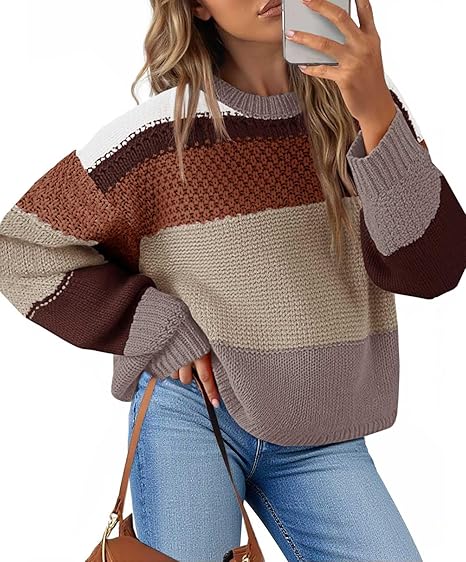 Womens Color Block Cropped  Striped Sweaters