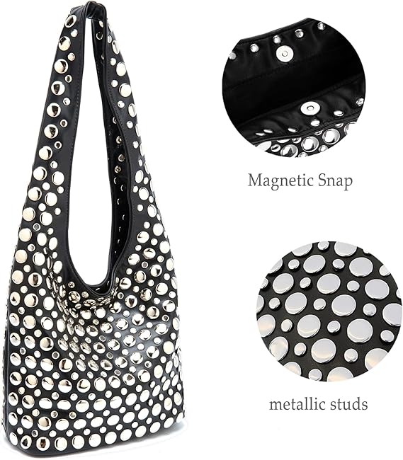 Studded Shoulder Hobo Bag