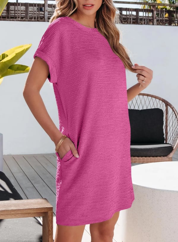 New Women's Lightweight Summer Short Sleeve Dress with Pockets