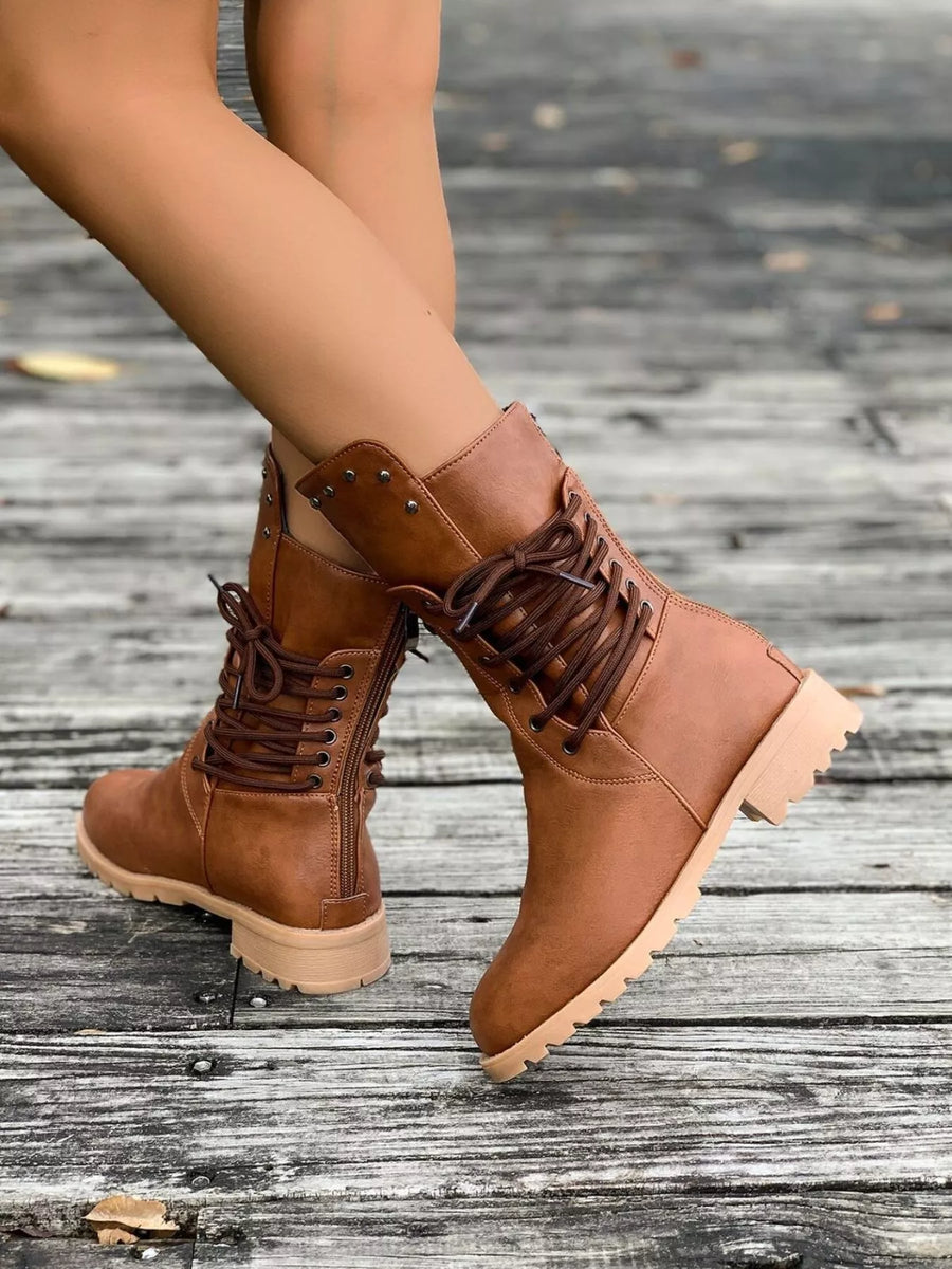 Round Toe Block Heels Boots