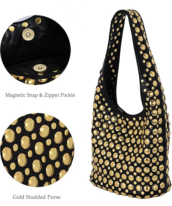 Studded Shoulder Hobo Bag