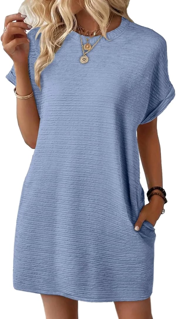New Women's Lightweight Summer Short Sleeve Dress with Pockets