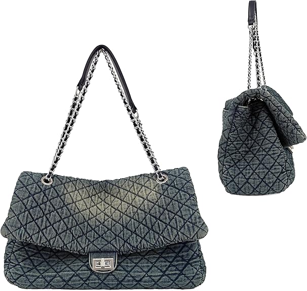 Distressed Quilted  Denim Shoulder Bag