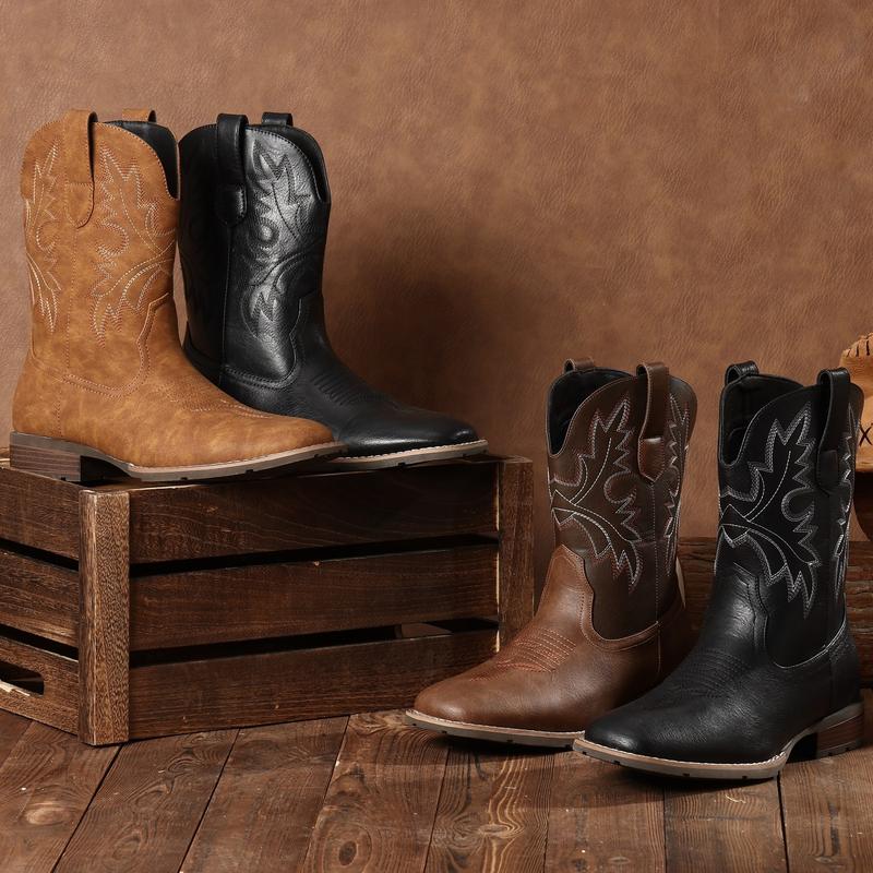 Square Toe Botas with Classic Embroidered