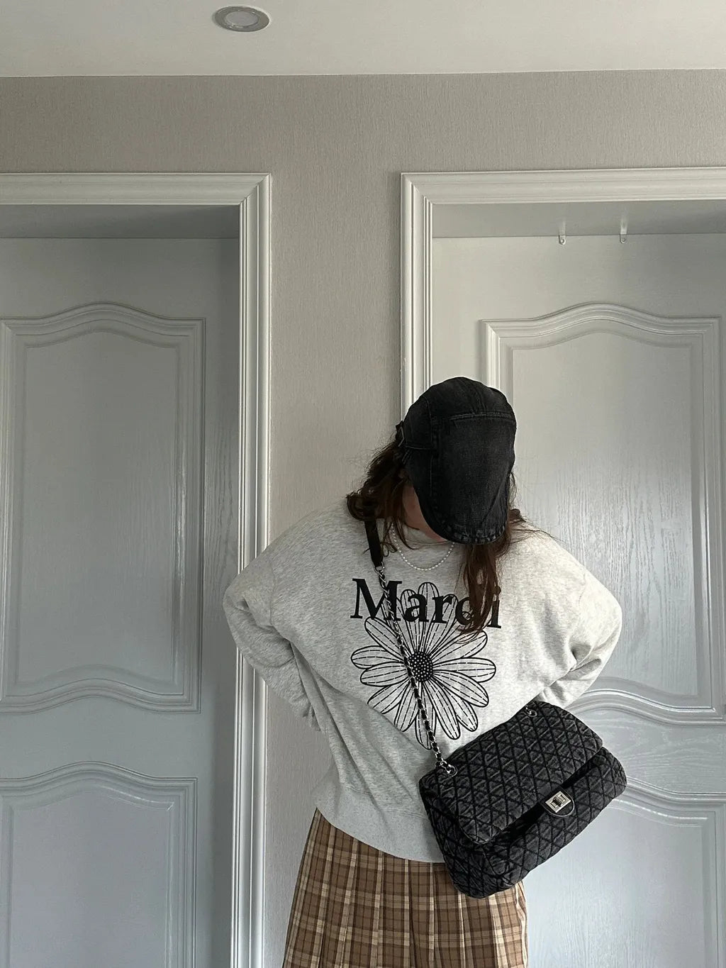 Distressed Quilted  Denim Shoulder Bag